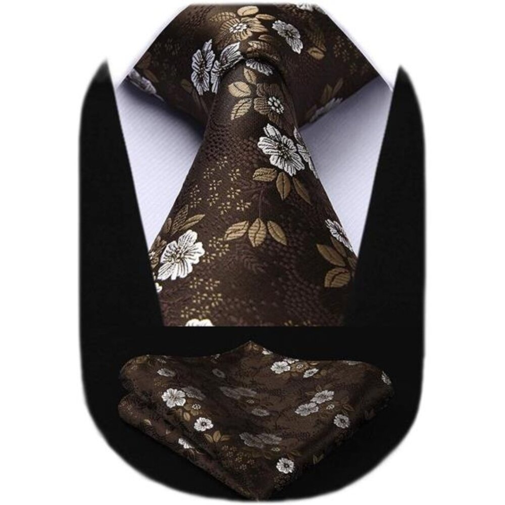 Men Floral Ties Woven Classic 3.4" Necktie Set Formal Tie Pocket Square